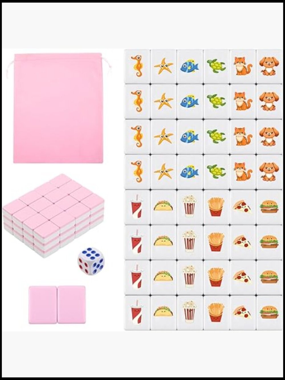 2 Players Mahjong Block Set Portable Tile Game with Carry Bag 50 Tiles Patterns